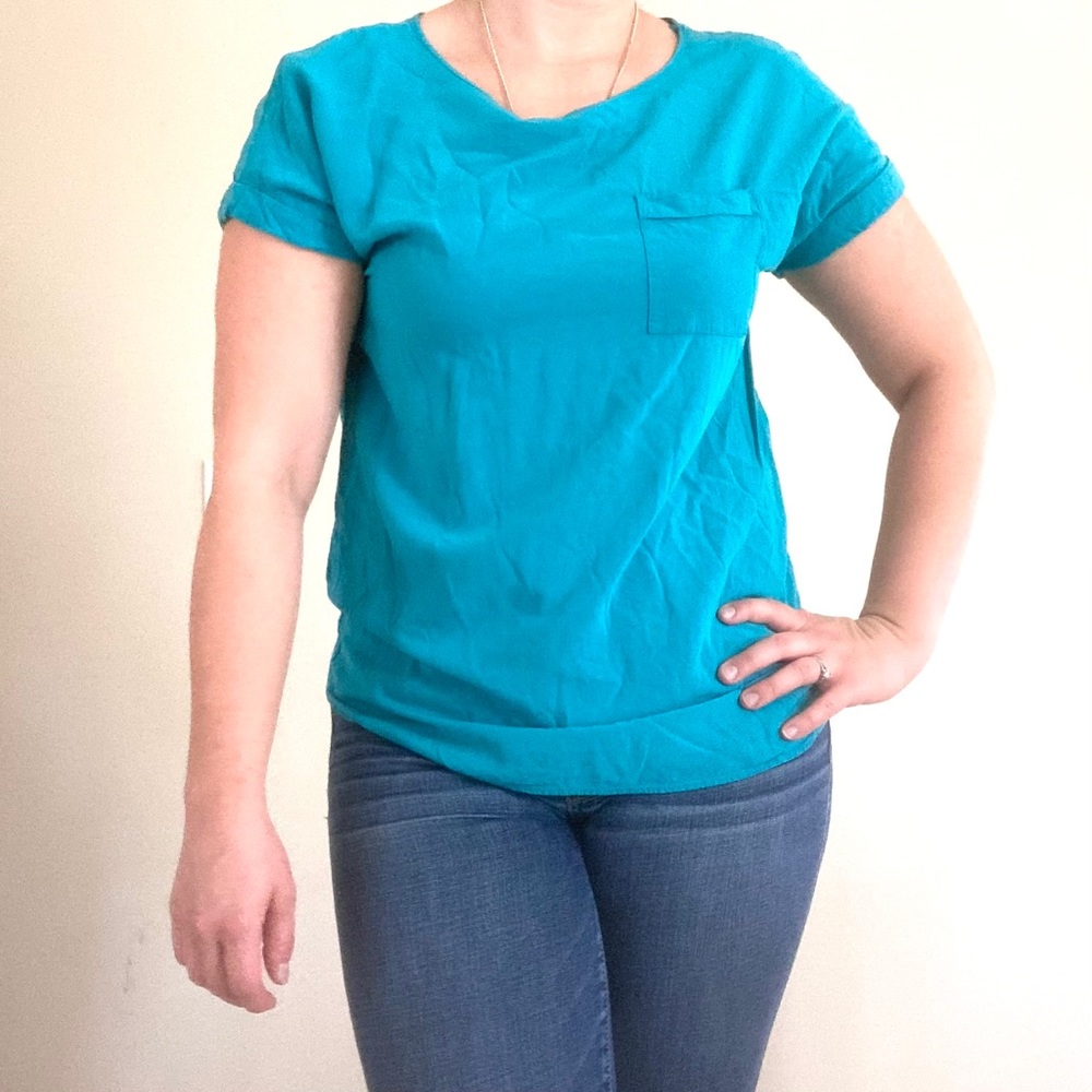LOFT Teal T-Shirt Blouse with front pocket - Picture 2 of 6